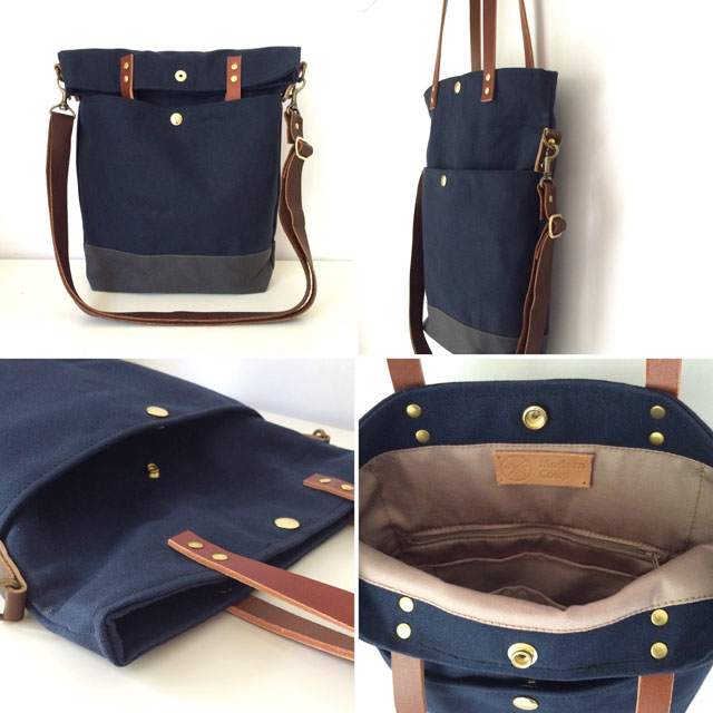 Custom Bag: Fold-Over Tote with Crossbody Strap|Water Resistant Lightly Waxed Canvas and Leather ...